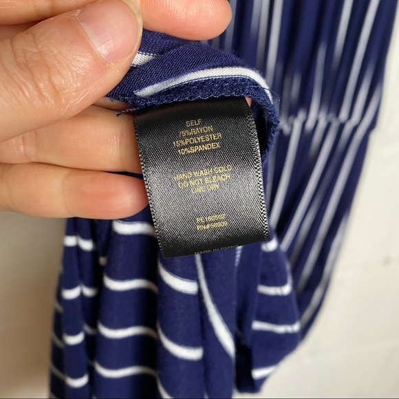 Gianni Bini Navy Blue & White Striped Off The Shoulder Midi Dress Size Large - Picture 6 of 7